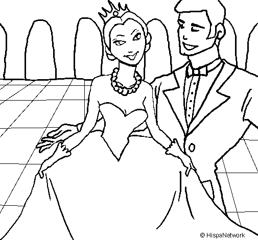 Prince and princess at the dance coloring page