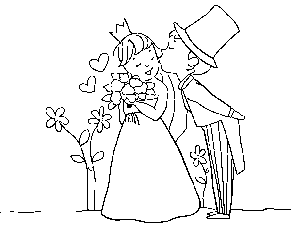 Prince and princess newlyweds coloring page