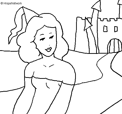 Princess and castle coloring page