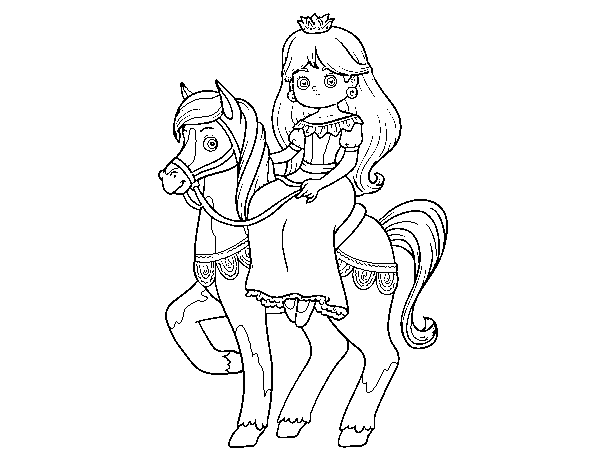Princess and steed coloring page