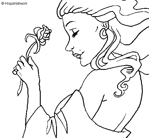 Princess with a rose coloring page