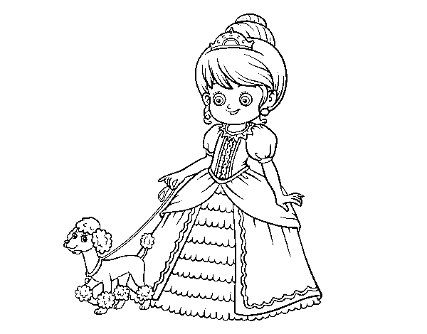 Princess with puppy coloring page