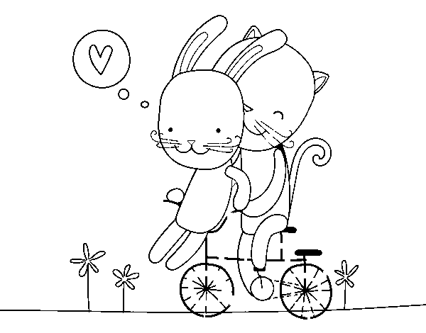 Rabbit and Cat lovers coloring page