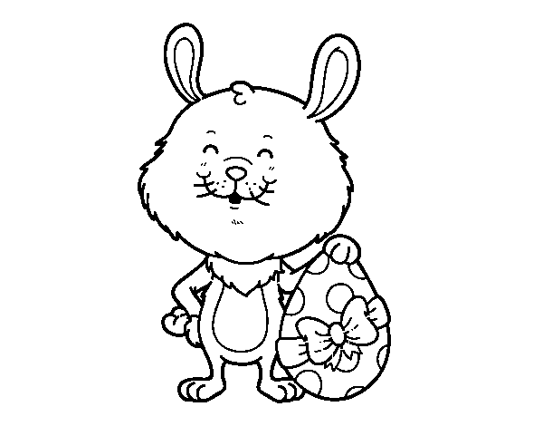 Rabbit with Easter present coloring page