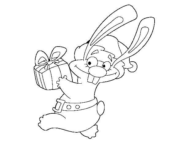 Rabbit with present coloring page
