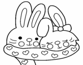 Rabbits in love coloring page