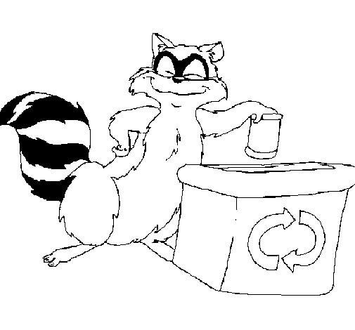 Raccoon recycling coloring page