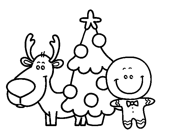 Reindeer, Tree and Marzipan coloring page