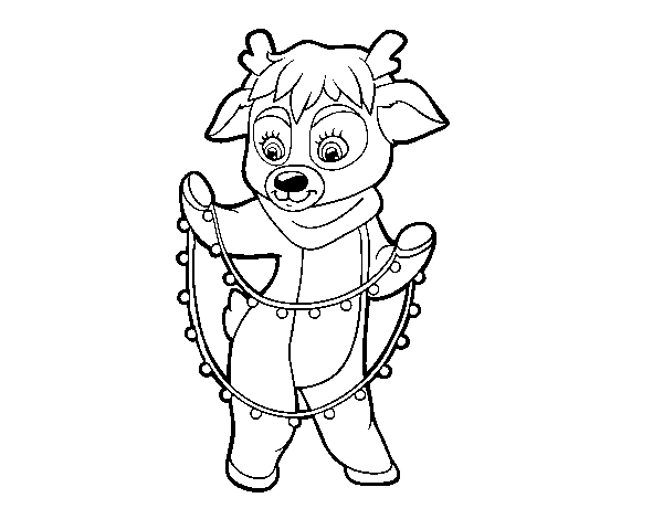 Reindeer with Christmas lights coloring page