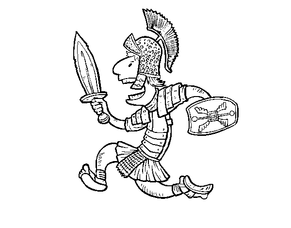 Roman soldier attacking coloring page