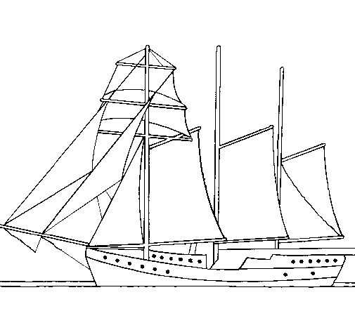 Sailing boat with three masts coloring page