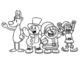 Santa and his friends coloring page