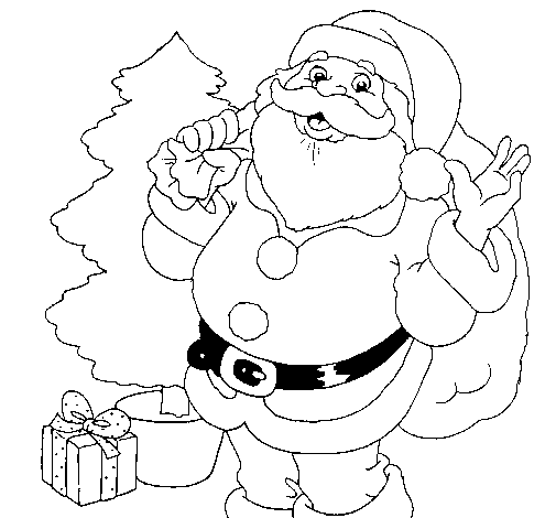 Santa Claus and a Christmas tree coloring page