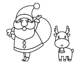 Santa Claus and reindeer coloring page