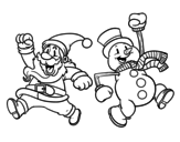 Dibujo de Santa Claus and snowman jumping