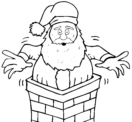 Santa Claus on the chimney coloring page