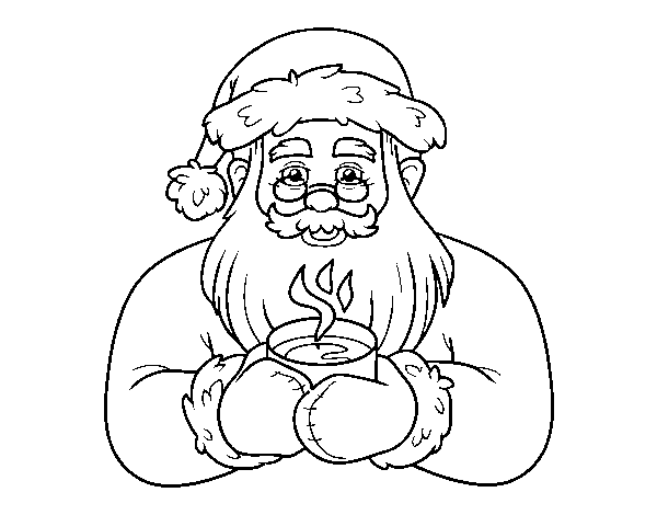 Santa Claus with coffee cup coloring page