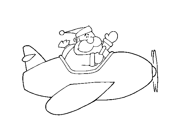 Santa on plane coloring page