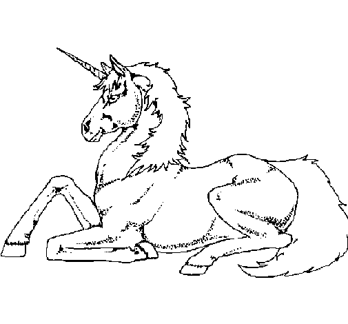 Seated unicorn coloring page