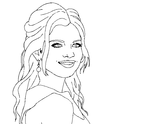 Selena Gomez with curly hair coloring page