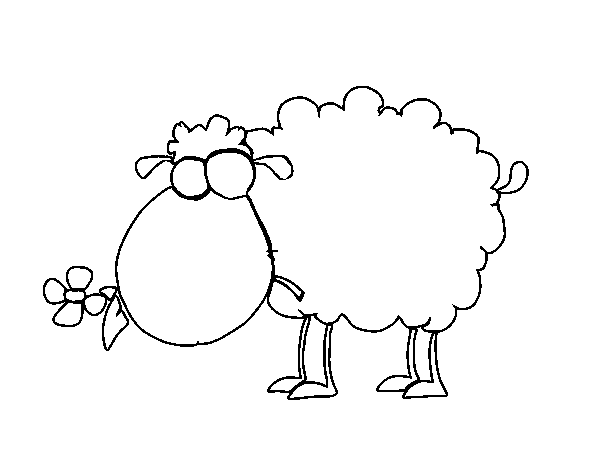 Sheep with flower coloring page