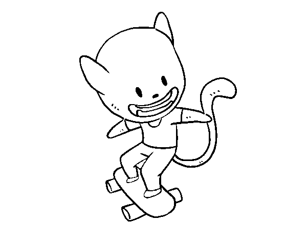 Skater cat coloring page