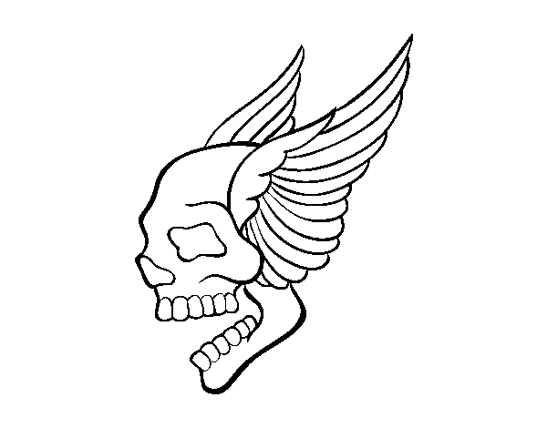 Skull with wings tattoo coloring page