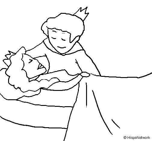 Sleeping princess and prince coloring page