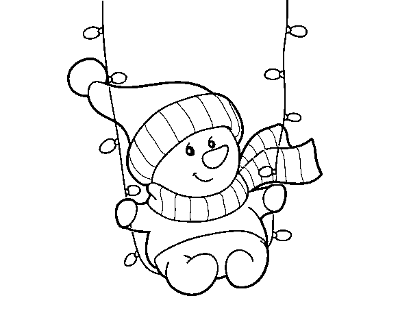 Snowman swinging coloring page