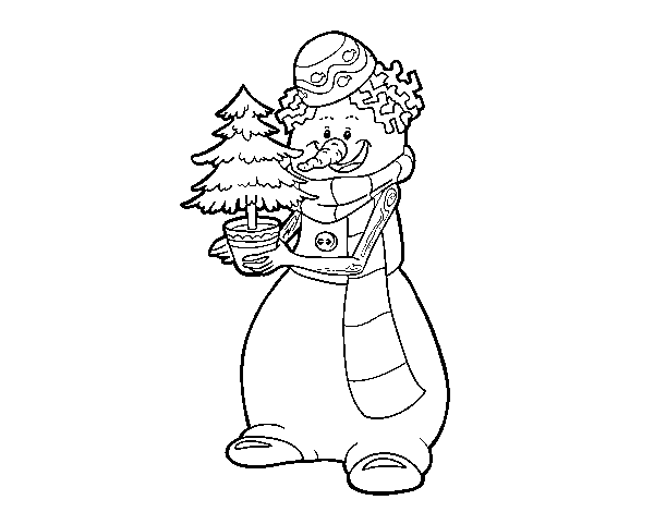 Snowman with Christmas tree coloring page
