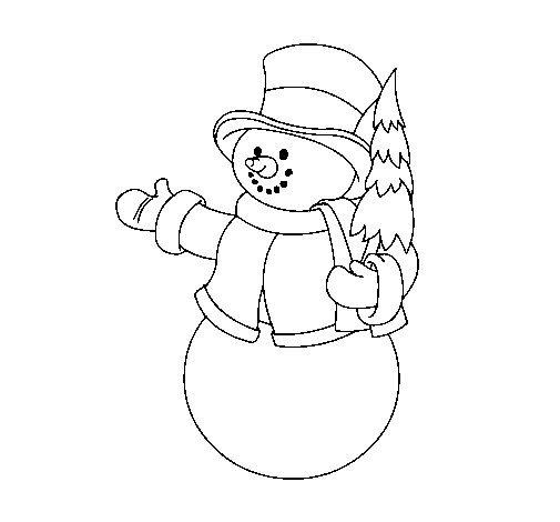 snowman with tree coloring page