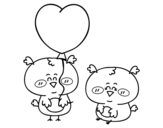 Some little birds in love coloring page