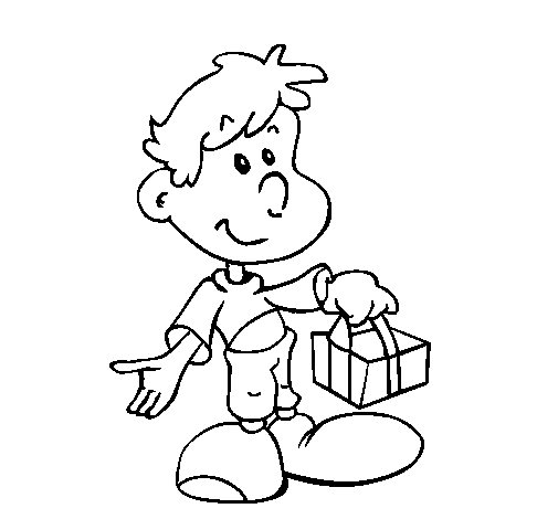 Son with present coloring page