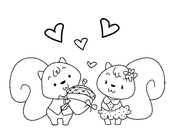 Squirrels in love coloring page