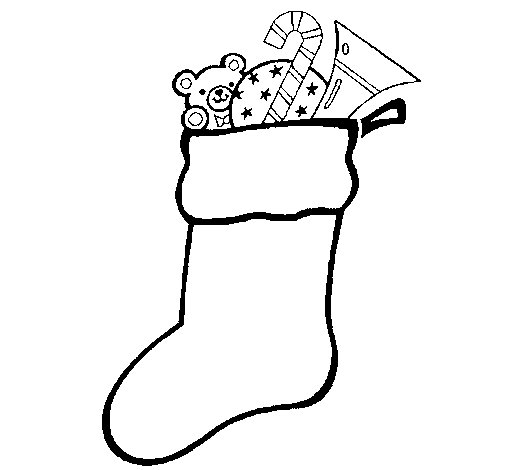 Stocking with presents coloring page