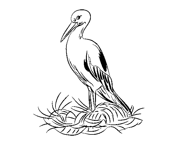 Stork and nest coloring page