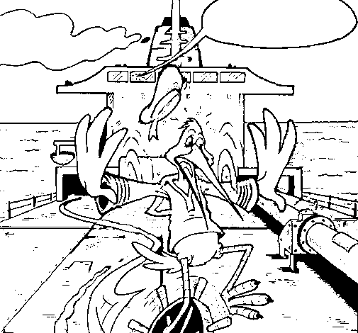 Stork in a boat coloring page