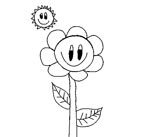 Sun and flower coloring page