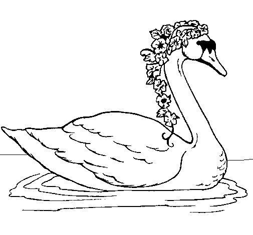 Swan with flowers coloring page