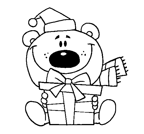 Teddy bear with present 1 coloring page
