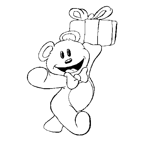 Teddy bear with present coloring page