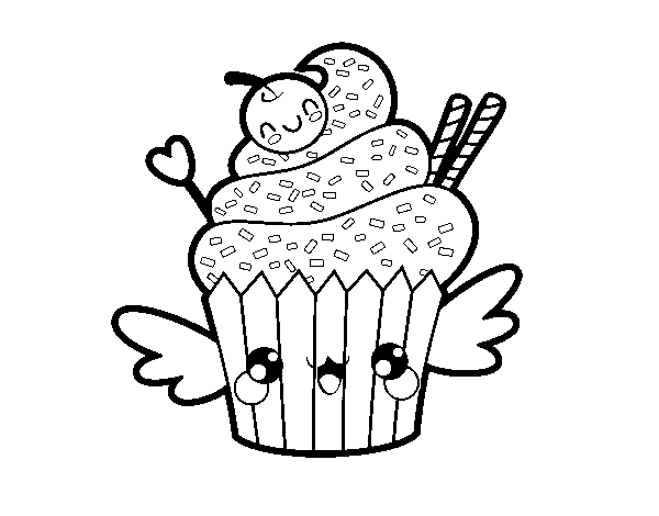 The Cupcake kawaii coloring page