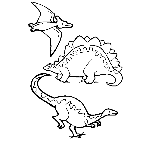Three types of dinosaurs coloring page