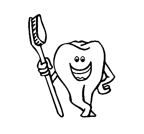 Tooth and toothbrush coloring page