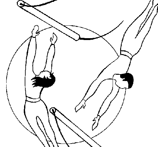 Trapeze artists jumping coloring page