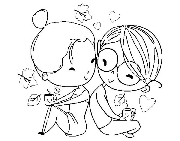 Two young lovers coloring page