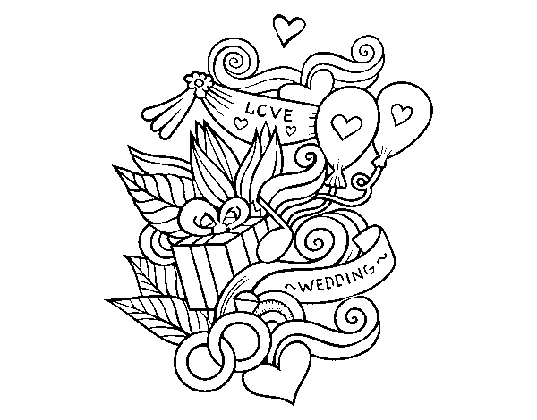Wedding collage coloring page