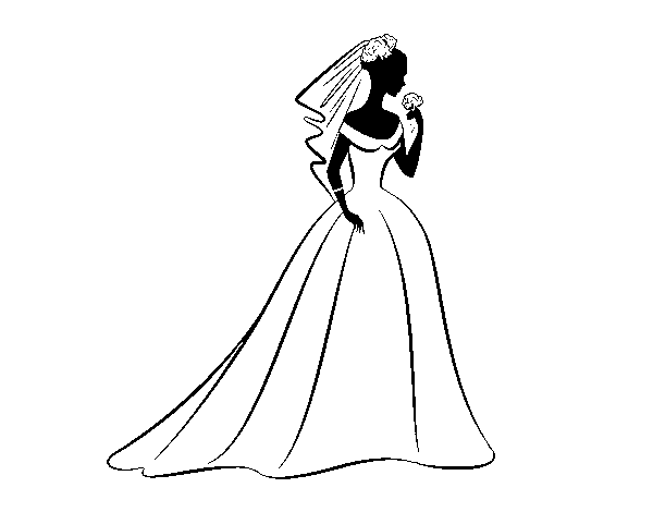 Wedding dress and veil  coloring page