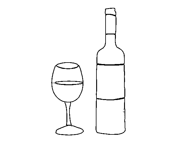 Wine bottle and glass coloring page