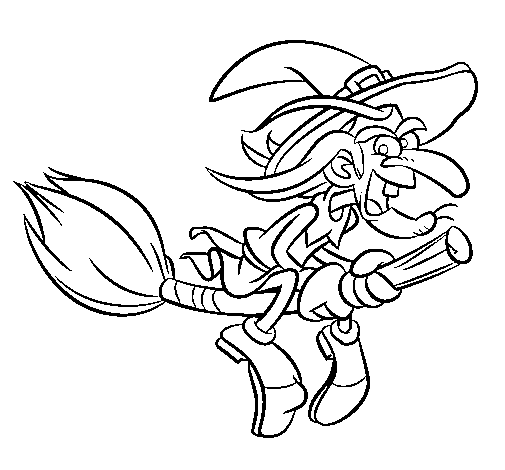 Witch on flying broomstick 2 coloring page